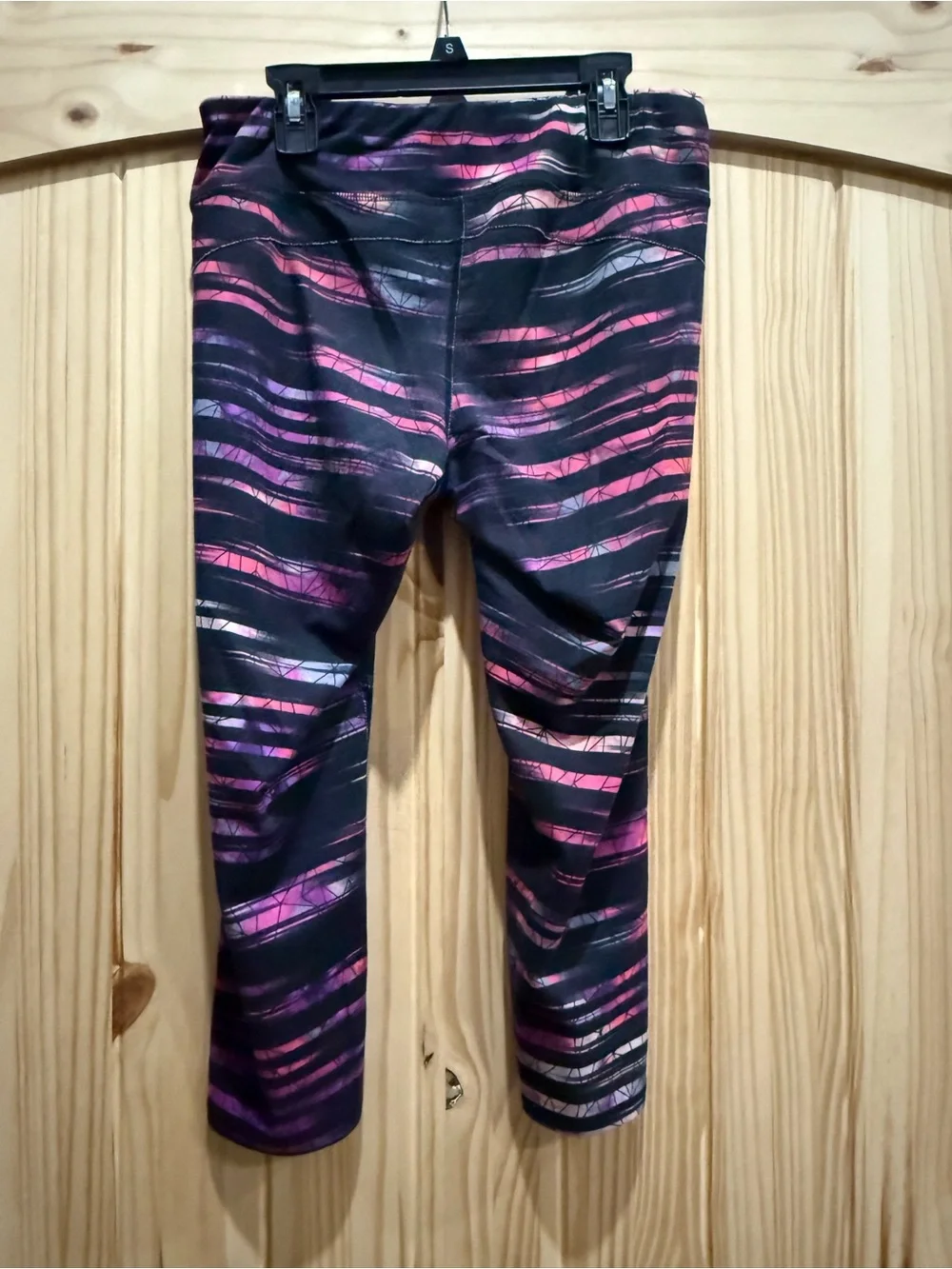 Women's Black Active Leggings with Pink & Purple Stripe Legging